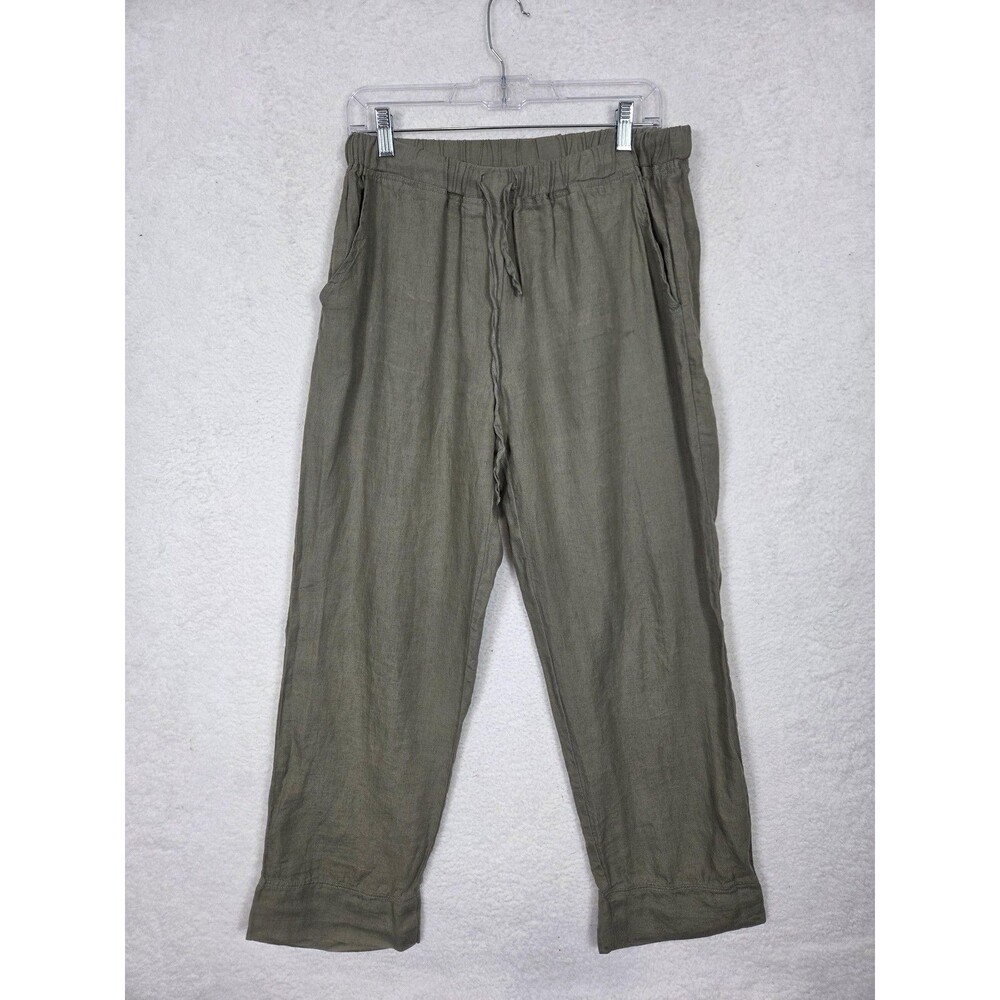 Parachute Linen Wideleg Pants Womens M Elastic Waist Drawstring Casual Lagenlook